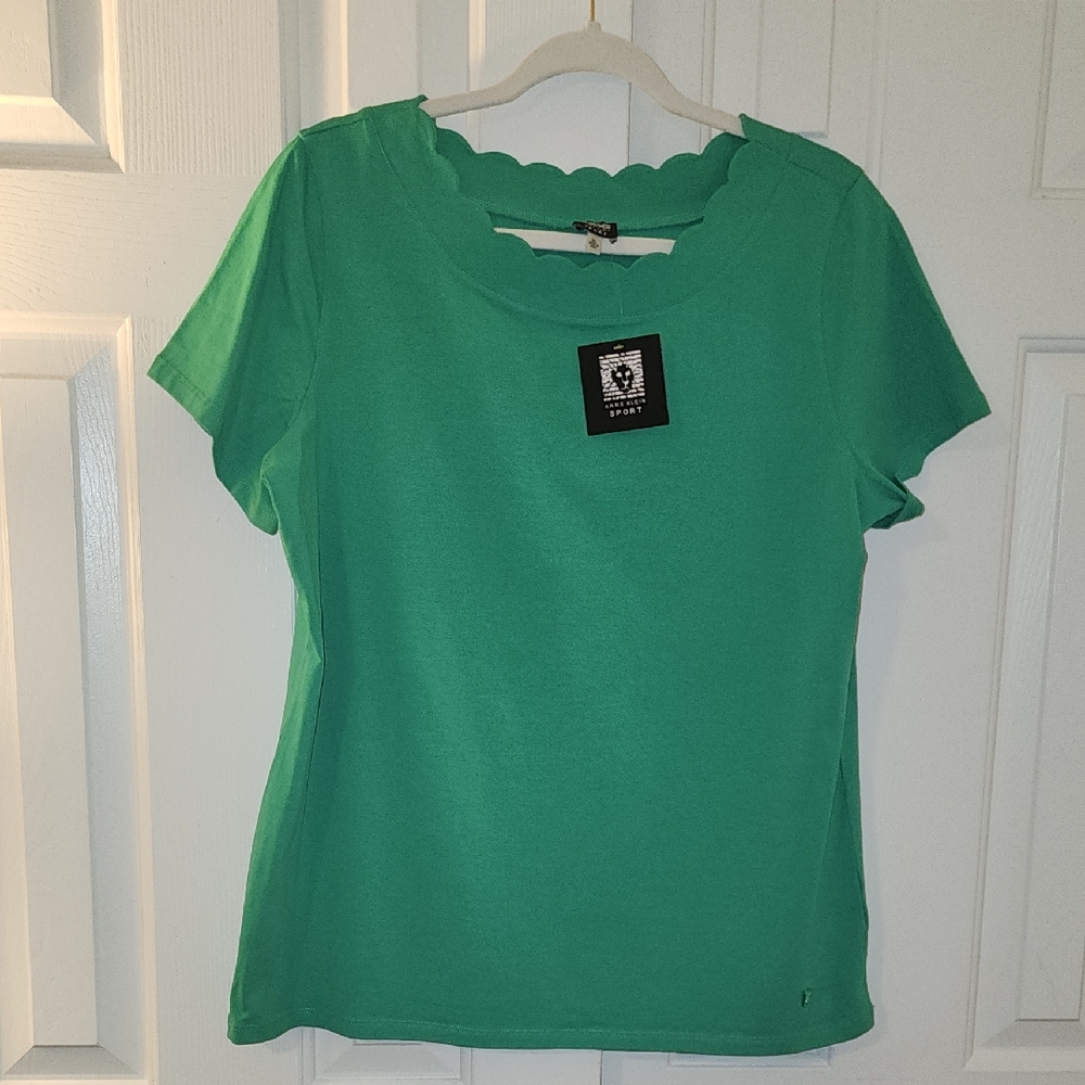 Anne Klein NWT Jade Scallop Neck Tee Size XL
